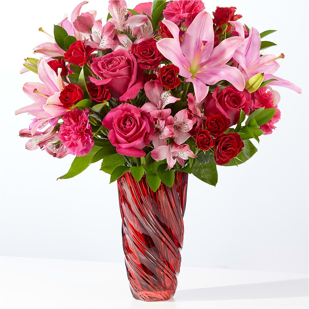In Love Bouquet with Luxe Swirl Vase – Kay Penny Florist, Hamilton ON