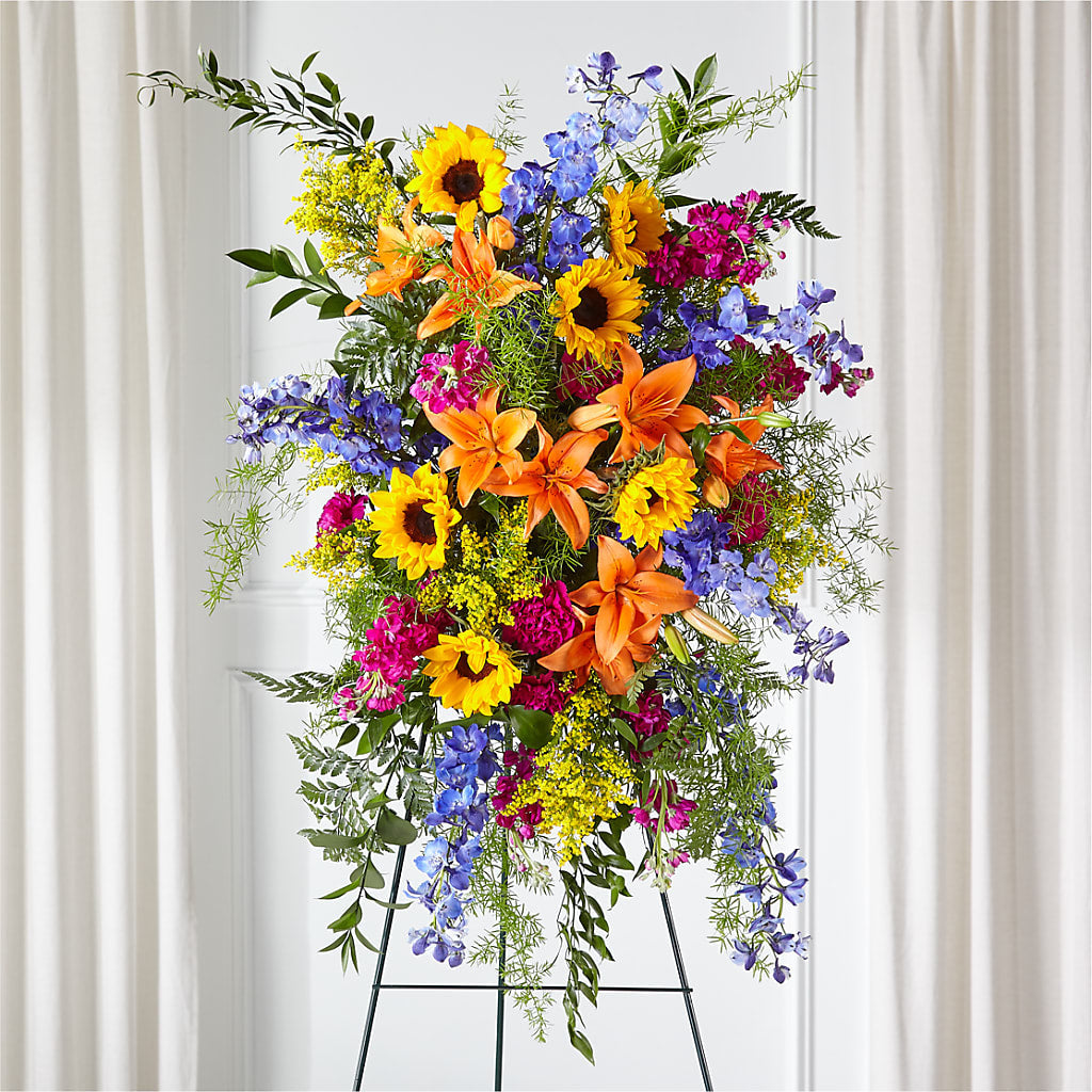 Sunlit Memories Standing Spray (Standard) – Kay Penny Florist, Hamilton ON