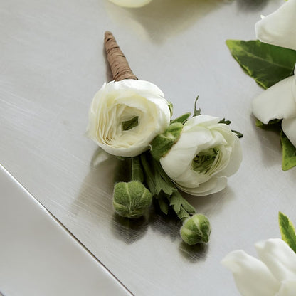White Ranunculus Boutonniere –  Kay Penny Florist, Hamilton ON