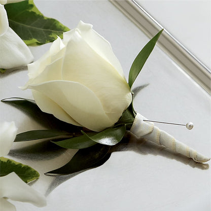 White Rose Boutonniere –  Kay Penny Florist, Hamilton ON